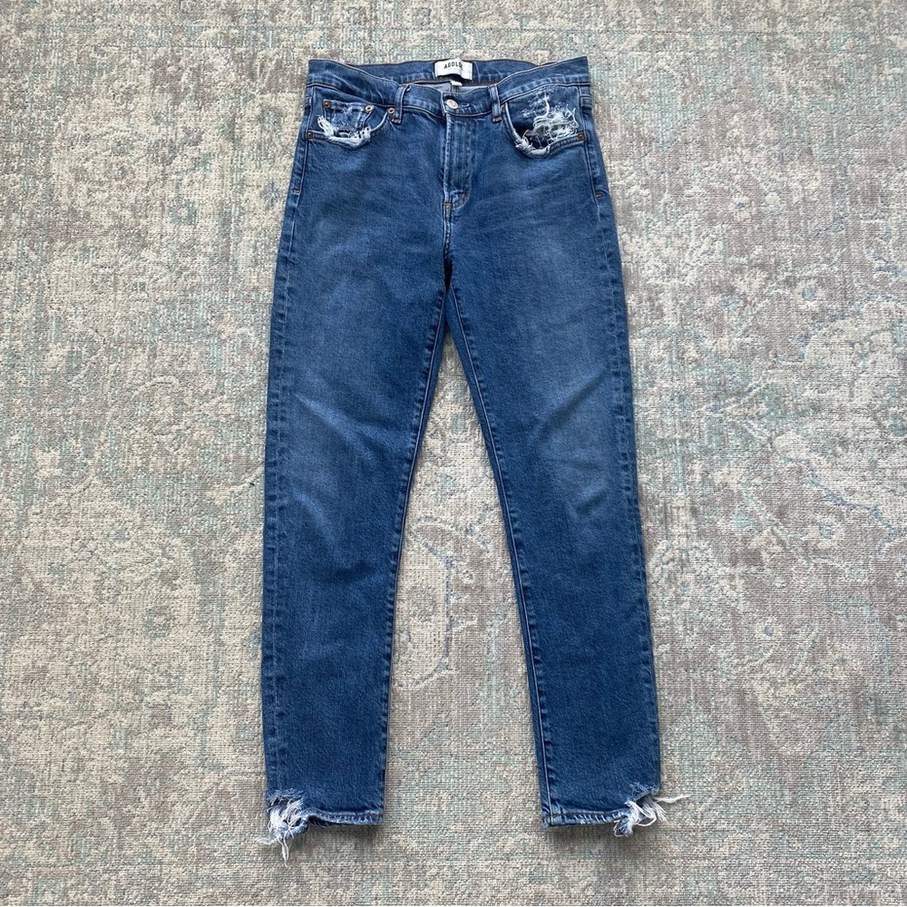 AGOLDE Toni mid rise skinny leg medium wash jean size 28 distressing details